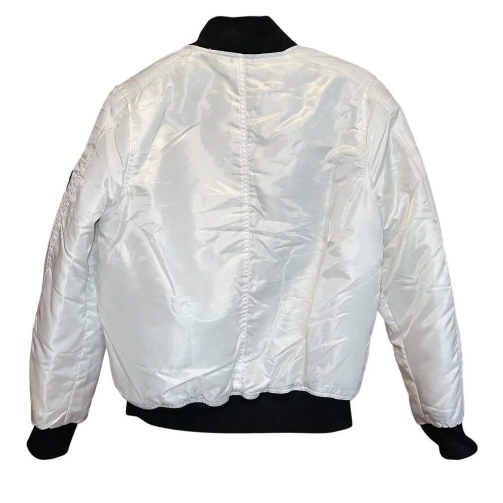 Southpole Boys Shiny White Bomber Jacket‎ Black Trim Size M 10/12